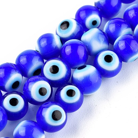 Honeyhandy Handmade Evil Eye Lampwork Round Bead Strands, Blue, 8mm, Hole: 1mm, about 49pcs/strand, 14.17 inch