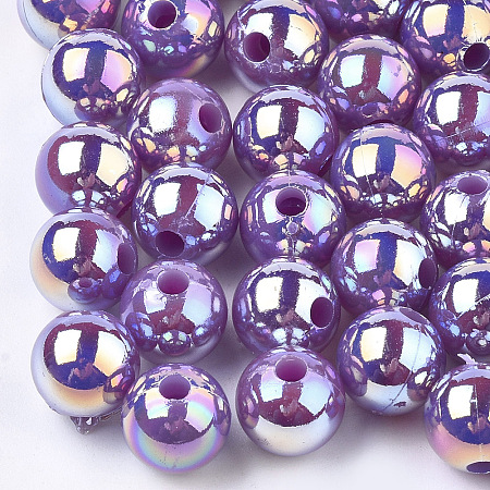 Honeyhandy Plastic Beads, AB Color Plated, Round, Purple, 8mm, Hole: 1.8mm