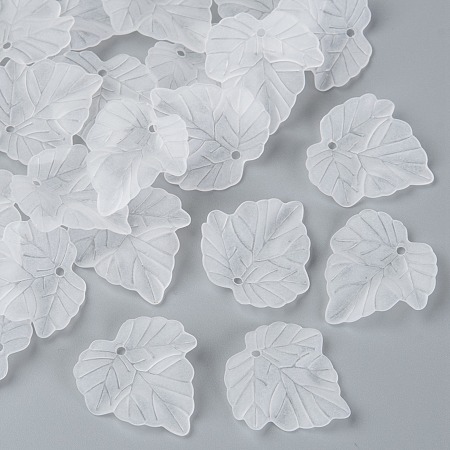 Honeyhandy Transparent Frosted Acrylic Leaf Pendants,  White, about 24mm long, 22.5mm wide, 3mm thick, hole:1mm