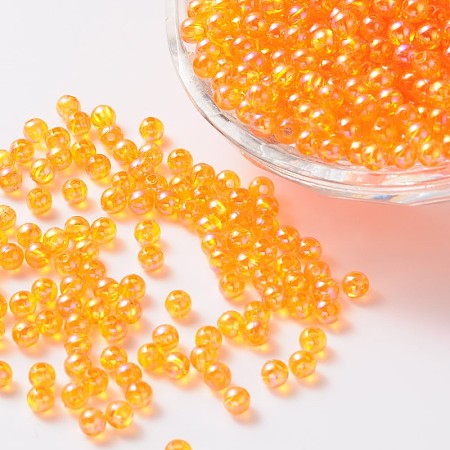 Honeyhandy Eco-Friendly Transparent Acrylic Beads, Round, AB Color, Orange, 8mm, Hole: 1.5mm, about 200pcs/50g