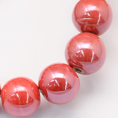 Honeyhandy Pearlized Handmade Porcelain Round Beads, Orange Red, 6mm, Hole: 1.5mm