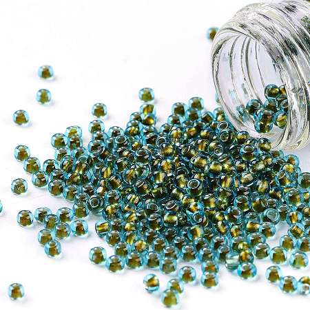 TOHO Round Seed Beads, Japanese Seed Beads, (1014) Gold Lined Aqua Luster, 11/0, 2.2mm, Hole: 0.8mm, about 1110pcs/10g