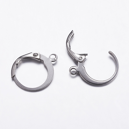 Honeyhandy 304 Stainless Steel Hoop Earrings, Leverback Hoop Earrings, with Loop, Stainless Steel Color, 14.5x12x2mm, Hole: 1mm, pin: 0.9mm