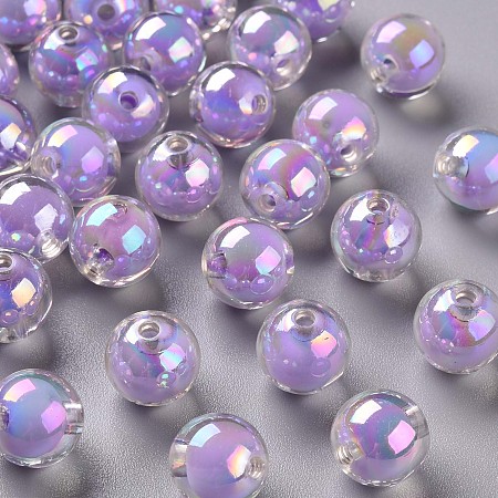 Transparent Acrylic Beads, Bead in Bead, AB Color, Round, Lilac, 11.5x11mm, Hole: 2mm