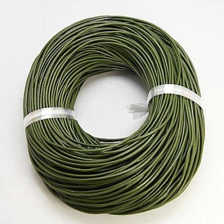 Honeyhandy Cowhide Leather Cord, Leather Jewelry Cord, Jewelry DIY Making Material, Round, Dyed, Dark Olive Green, 2mm