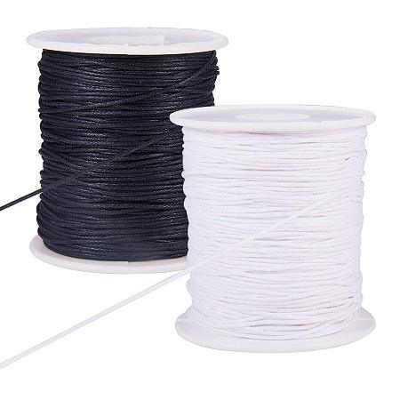 PandaHall Elite 200 Yards 2 Color 1mm Waxed Cotton Thread Cords Thread Beading String Spool for Jewelry Making and Macrame Supplies (Black & White, 100 Yards Each Roll)