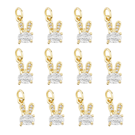 DICOSMETIC 12Pcs Rhinstone Rabbit Charms Cubic Zirconia Bunny Charms Light Gold Small Rabbit Pendants Crystal Rabbit Animal Charms Gold Plated Brass Charms for Jewelry Making, Hole: 3mm