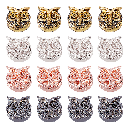 Owl Alloy Beads, Mixed Color, 11x11x9mm, Hole: 1.5mm, 32pcs/box