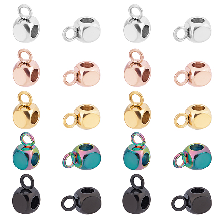 Unicraftale Vacuum Plating 304 Stainless Steel Hanger Links, Cube Bail Beads, Mixed Color, 7x4x4mm, Hole: 1.6~1.8mm, 5 colors, 12pcs/color, 60pcs/box