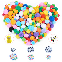 PandaHall Elite About 520 Pcs Assorted Pompoms Multicolor Arts and Crafts Fuzzy Pom Poms Balls Diameter 10mm to 30mm with 210 Pcs Wiggle Googly Eyes for DIY Doll Creative Crafts Decorations
