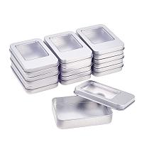 BENECREAT 10 Pack 3.54x2.36x0.68 Inch Silver Metal Tin Cans Rectangle Tin Box with Lids and Small Clear Window for Gifts Party Favors and Other Accessories