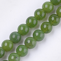 Honeyhandy Natural Canadian Jade Beads Strands, Grade A, Round, 6mm, Hole: 0.8mm, about 30~33pcs/strand, 7.6 inch