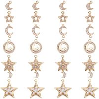 PandaHall Elite 12pcs 6 Styles Star Moon Micro Cubic Zirconia Charms, Real 18K Gold Plated Brass Rhinestone Pendants Charms Tiny Dangle Charms for Necklace, Bracelet, Earring Jewelry Making
