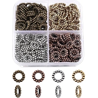 NBEADS About 400 Pcs Tibetan Style Alloy Spacer Beads, 4 Colors Large Hole Antique Metal Beads10mm Tibetan Pendants Set for Jewelry Making, Hole: 4~5mm