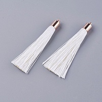 Honeyhandy Polyester Tassel Big Pendant Decorations, with Alloy Finding, Golden, Creamy White, 58~65x7~25mm, Hole: 1.5mm