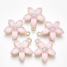 Honeyhandy Alloy Pendants, with Resin and Rhinestone, Flower, Crystal, Light Gold, Pink, 21.5x18.5x5mm, Hole: 1.5mm