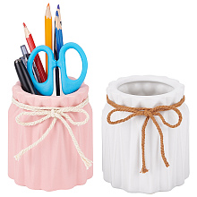 CRASPIRE 2Pcs 2 Colors Porcelain Small Vases Display Decorations, Multi-Purpose Storage Bottle, with Hemp Rope Bowknot, Mixed Color, 90x97.5mm, Inner Diameter: 89x57mm, 1pc/color