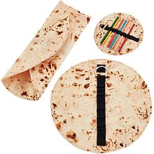 OLYCRAFT 2Pcs Tortilla Pencil Case Holder Roll Canvas Pencil Pouch Pancake Canvas Pen Roll Up 8.6Inch Round Pencil Holder Pancake Stationery Pencil Wrap for Class Office Supplies