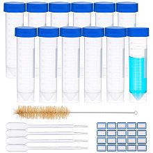 BENECREAT 30 Packs Flat Bottom Plastic Centrigue Tubes Screw Cap Plastic Test Tubes with Cleaning Brushes, Pipettes, Label - for Lab Industrial Use