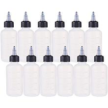 BENECREAT 12 Pack 4 Ounce Plastic Squeeze Dispensing Bottles with Black Twist Cap and Measurement, Open/Close Nozzle - Good for Crafts, Art, Glue, Multi Purpose