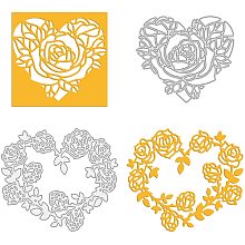 GLOBLELAND 2Pcs Heart Shaped Metal Cutting Dies Rose Flower Die Cuts for DIY Scrapbooking Wedding Birthday Valentine's Day Cards Making Album Envelope Decoration,Matte Platinum