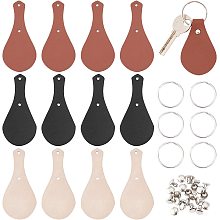 OLYCRAFT 12 Sets Genuine Leather Keychain Kit Leather Keychain Making Kits Blank Leather Key Ring Set Key Fobs with Keyrings, Rivet and Rivet Caps - 3 Colors