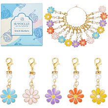 SUNNYCLUE 1 Box 30Pcs Stitch Markers Crochet Stitch Marker Daisy Flower Charms Pearl Beads Zipper Pull Clip On Removable Lobster Claw Clasp Charm Locking Knitting Markers for Weaving Sewing Quilting