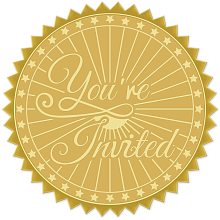 CRASPIRE 100pcs Embossed Foil Stickers You're Invited Gold Foil Certificate Seals 1.9" Self Adhesive Embossed Seals Decoration Labels for Certificates Awards Graduation Invitations Envelopes Diplomas