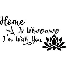 ARRICRAFT Home Quotes Wall Sticker Home is Wherever I'm with You Art Lettering Vinyl Sticker Family Lotus Pattern Wall Art Decals for Home Living Room Bedroom Decor Black 17"x23"