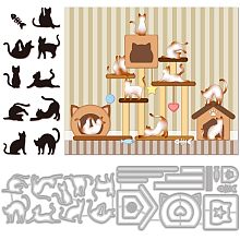 Yoga Cat Cut Dies Animal Cat Metal Die Cuts Cute Cat Fish Cat House Shape Metal Cutting Dies DIY Craft Carbon Steel Embossing Template for DIY Decorative Scrapbooking Photo Album Paper