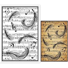 GLOBLELAND Musical Notatin and Feather Background Clear Stamp Swan Feather Silicone Clear Stamp Embossing Stencils Template for DIY Scrapbooking Cards Making Photo Album Decorative