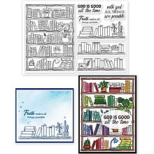 GLOBLELAND Bible Bookshelf Reading Plan Transparent Clear Stamps Bookrack and Potting Embossing Stamp Sheets Silicone Clear Stamps Seal for DIY Scrapbooking and Card Making Paper Craft Decor