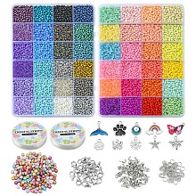 Honeyhandy DIY Letter Bracelet Necklace Making Kit, Including Round Seed & Acrylic Beads, Rainbow & Cloud & Snowflake & Butterfly Alloy Pendants, Mixed Color