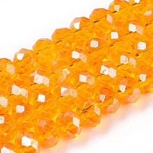 Electroplate Glass Beads Strands, Pearl Luster Plated, Faceted, Rondelle, Orange, 6x5mm, Hole: 1mm, about 85~88pcs/strand, 16.1~16.5 inch(41~42cm)