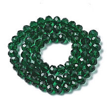 Honeyhandy Glass Beads Strands, Faceted, Rondelle, Dark Green, 8x6mm, Hole: 1mm, about 65~68pcs/strand, 15.7~16.1 inch(40~41cm)