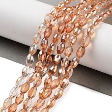 Honeyhandy Electroplate Glass Beads Strands, Full Rainbow Plated, Faceted, Oval, Dark Orange, 6x4mm, Hole: 1mm, about 72pcs/strand, 16 inch