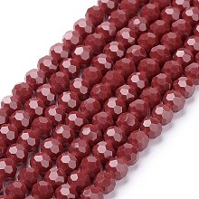 Honeyhandy Faceted Glass Beads Strands, Round, Dark Red, 4mm, Hole: 1mm, about 98pcs/strand, 13.7 inch