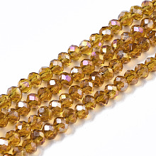 Honeyhandy Electroplate Glass Beads Strands, AB Color Plated, Faceted Rondelle, Dark Goldenrod, 3x2mm, Hole: 0.5mm, about 165~170pcs/strand, 16.7 inch