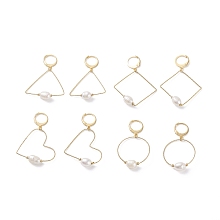 ARRICRAFT Large Geometry Wire Dangle Hoop Earrings, Pearl Beaded Drop Earrings for Women, Golden, Seashell Color, 44.5mm, Pin: 0.85mm, 4pair/set