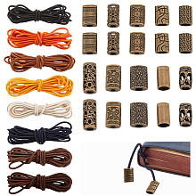 BENECREAT DIY Column Beaded Elastic Bookmark Making Kit, Including Alloy Bead Cone, Cord Ends, Polyester Elastic Cord, Antique Bronze, 21Pcs/box