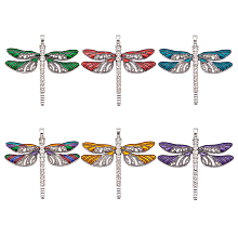 SUPERFINDINGS 6Pcs 6 Colors Alloy Big Pendants, with Enamel and Rhinestone, Dragonfly, Mixed Color, 56.5x64.5x4.5mm, Hole: 4.5x6mm, 1pc/color