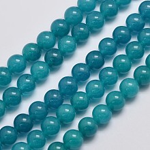 Honeyhandy Natural & Dyed Malaysia Jade Bead Strands, Round, Teal, 8mm, Hole: 1.0mm, about 50pcs/strand, 15 inch