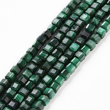 Natural Malachite Beads Strands, Faceted, Cube, 2.5x2.5x2.5mm, Hole: 0.5mm, about 186~188pcs/strand, 15.16~15.35 inch(38.5~39cm)