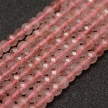 Honeyhandy Natural Strawberry Quartz Beads Strands, Faceted, Round, 4mm, Hole: 1mm, about 86~100pcs/strand, 15.1~15.5 inch(38.5~39.5cm)