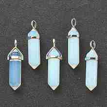 Honeyhandy Opalite Pendants, with Platinum Tone Brass Findings, Bullet, 39.5x12x11.5mm, Hole: 4.5x2.8mm