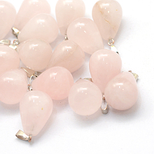 Honeyhandy Teardrop Natural Rose Quartz Pendants, with Platinum Tone Brass Findings, 21~24x12~14mm, Hole: 2x7mm