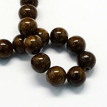 Honeyhandy Natural Dyed Yellow Jade Gemstone Bead Strands, Round, Coconut Brown, 8mm, Hole: 1mm, about 50pcs/strand, 15.7 inch