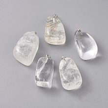 Honeyhandy Natural Quartz Crystal Pendants, with Platinum Tone Brass Findings, Nuggets, 23~30x13~22x12~20mm, Hole: 5x3mm