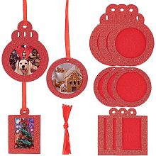 GORGECRAFT 18 Pieces 3 Styles Christmas Photo Frame Ornaments Red Rectangle Round Glitter Holiday Picture Frame with Ribbon Felt Christmas Tree Hanging Decoration for Home Christmas Party Decor