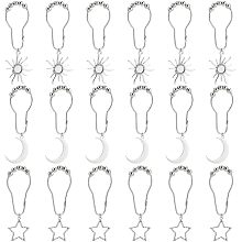 18 Pcs 3 Styles Shower Curtain Hooks, Iron Sun Moon Star Shower Curtain Hooks Decorative Shower Curtain Rings with Tibetan Style Alloy Pendants for Bathroom Shower Curtain Rod